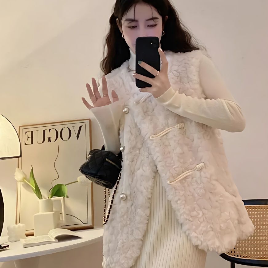 Women'S Fashion Gilet - เสื้อกั๊กผู้หญิง ขนแกะสีขาว สำหรับฤดูใบไม้ร่วง เสื้อคลุมกันหนาวแบบไม่มีแขน ลดราคา ดีไซน์หรูหรา