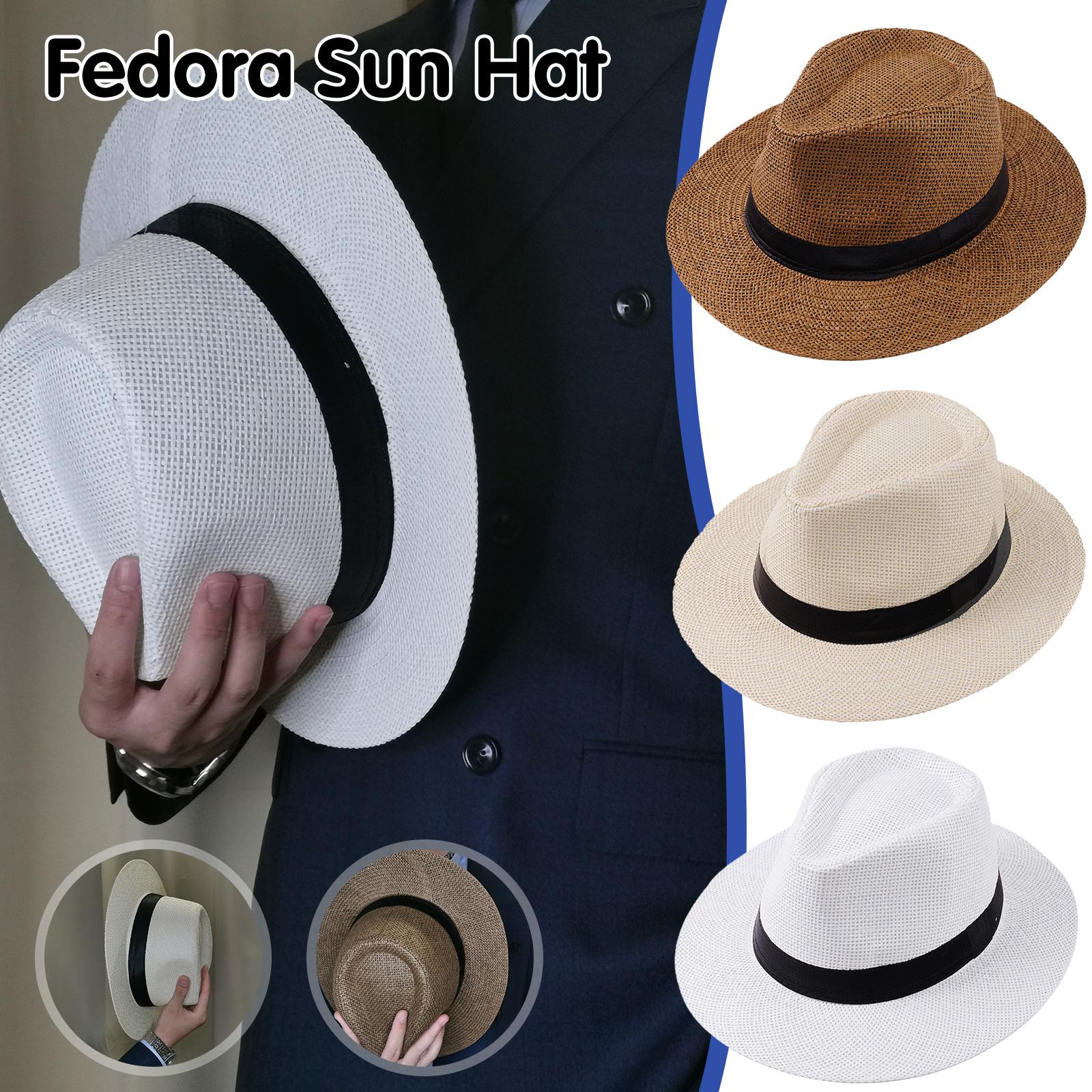 Straw Hat Summer - หมวกปานามาฟางสำหรับผู้ชาย แฟชั่นฤดูร้อน ป้องกันแสงแดด สไตล์ชายหาด พร้อมริบบิ้น ลำลอง