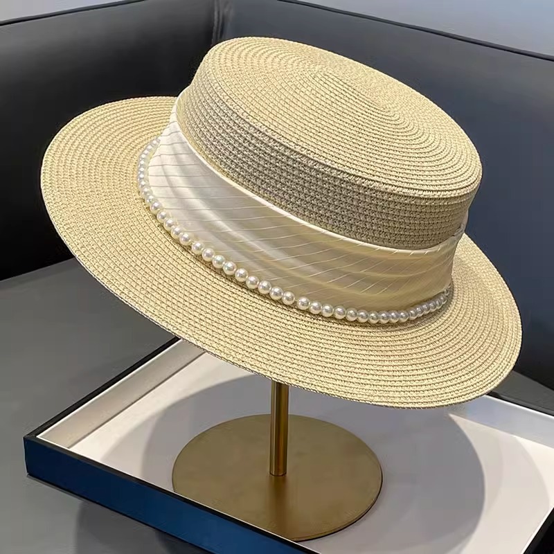 Straw Hat Summer - หมวกสไตล์ใหม่ปี 2025 ทรงเรโทร ปีกแบน สไตล์ผู้หญิง หมวกฟางสำหรับฤดูร้อน