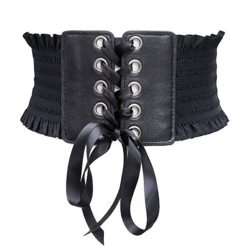 Belted Shirt Dress - ใหม่สุภาพสตรี Retro เข็มขัดรัดตัว Pin Buckle ลูกไม้สไตล์โกธิค