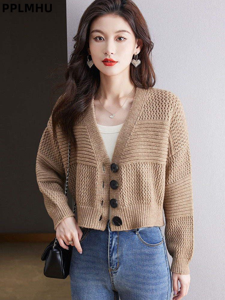 Women'S Fashion Gilet - เสื้อคลุมคาร์ดิแกนถักแขนยาวลำลองสำหรับผู้หญิง คอวี ติดกระดุม ทรงหลวม ผ้าเนื้อนุ่ม สไตล์เกาหลี