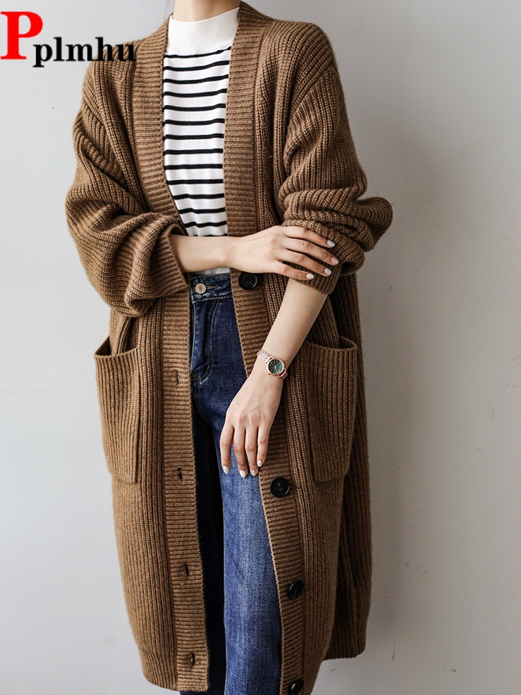 Women'S Fashion Gilet - เสื้อคลุมคาร์ดิแกนถักทรงหลวม แขนยาว คอวี ติดกระดุมแถวเดียว แฟชั่น เสื้อสเวตเตอร์เนื้อนุ่ม