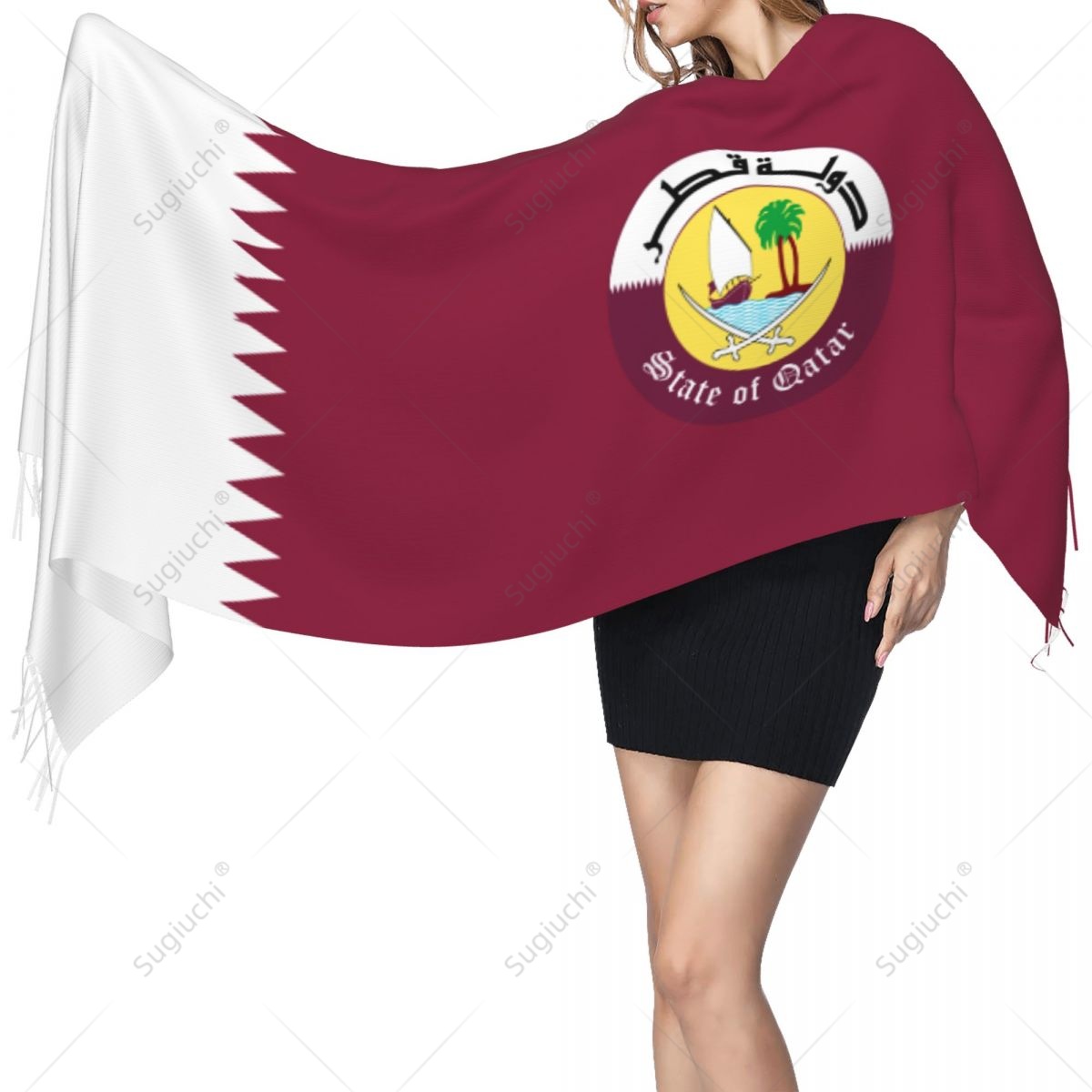 Women Fashion Qatar - กาตาร์สัญลักษณ์ธงผ้าพันคอ Pashmina ผ้าพันคอ Shawl Wrap Hijab