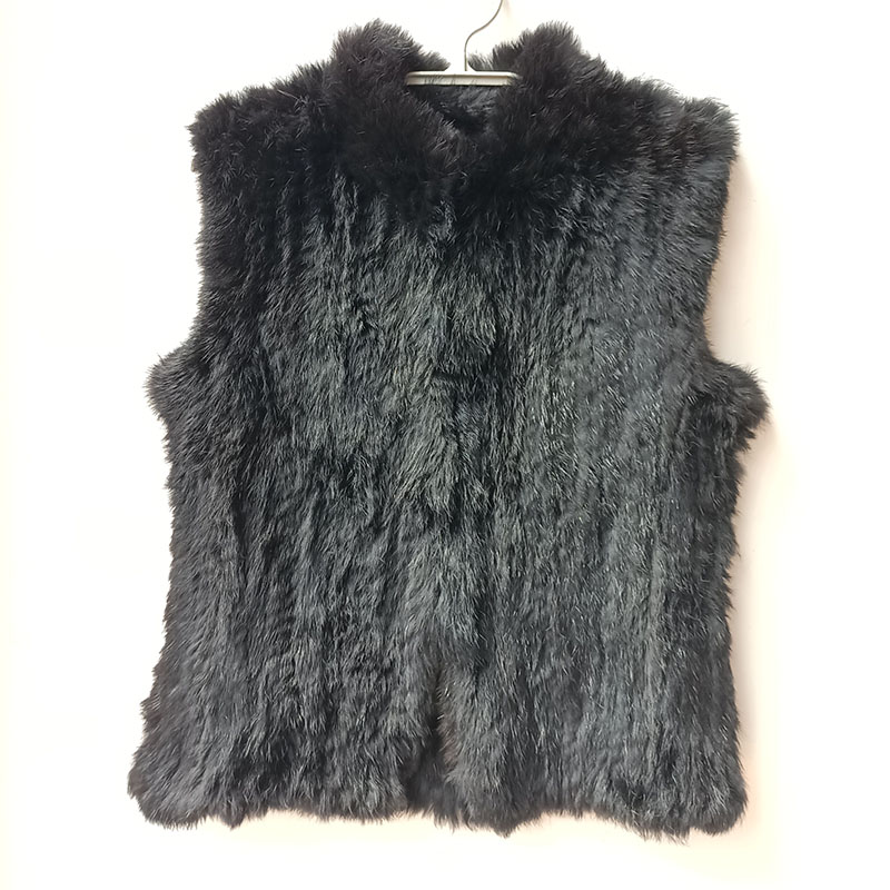 Women'S Fashion Gilet - เสื้อกั๊กขนกระต่ายแท้ถักสีดำสำหรับผู้หญิง2023ฤดูหนาว