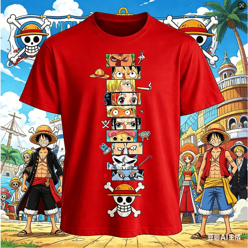 Straw Hat Summer - เสื้อยืดลายพิมพ์วินเทจผ้าฝ้ายฤดูร้อนปี 2026 พร้อมหมวกฟางลายการ์ตูนอนิเมะ สไตล์ลำลองสปอร์ต สำหรับผู้ใหญ่และเด็ก แฟนอนิเมะ