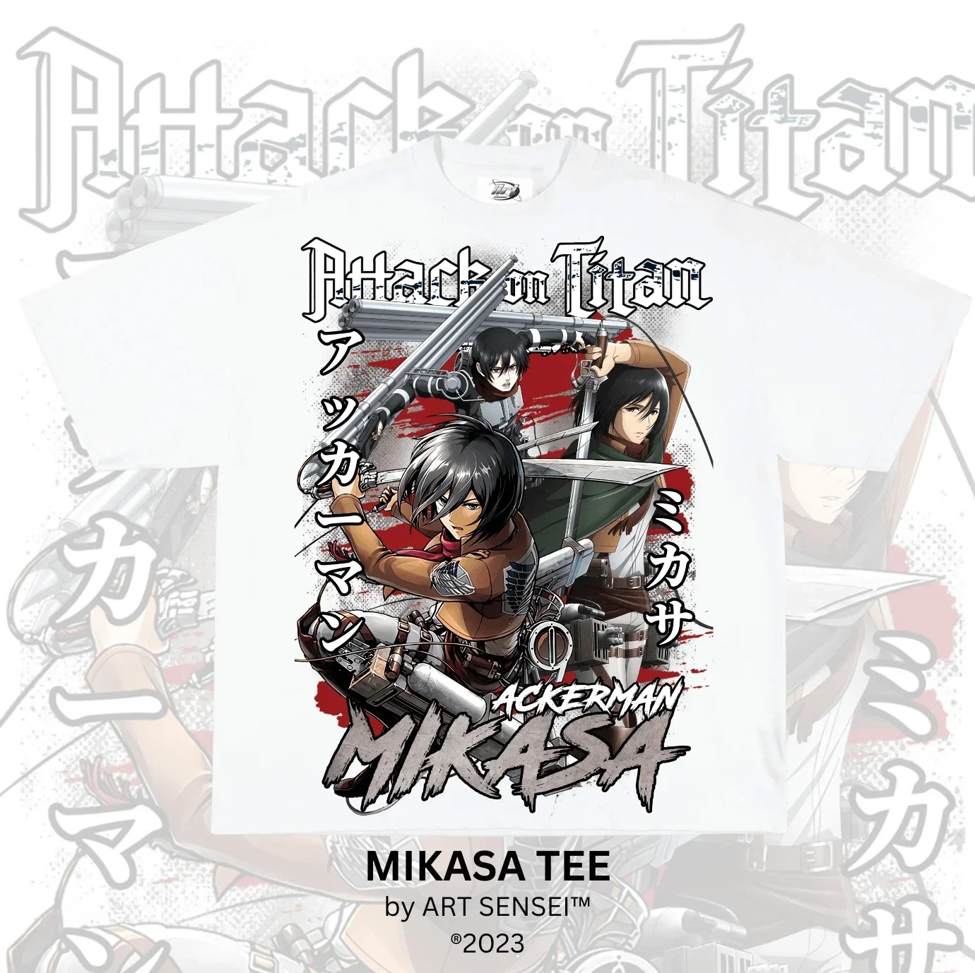 Women Fashion Pose - เสื้อยืดสีขาวแฟชั่นสำหรับผู้หญิง Attack on Titan Mikasa Ackerman