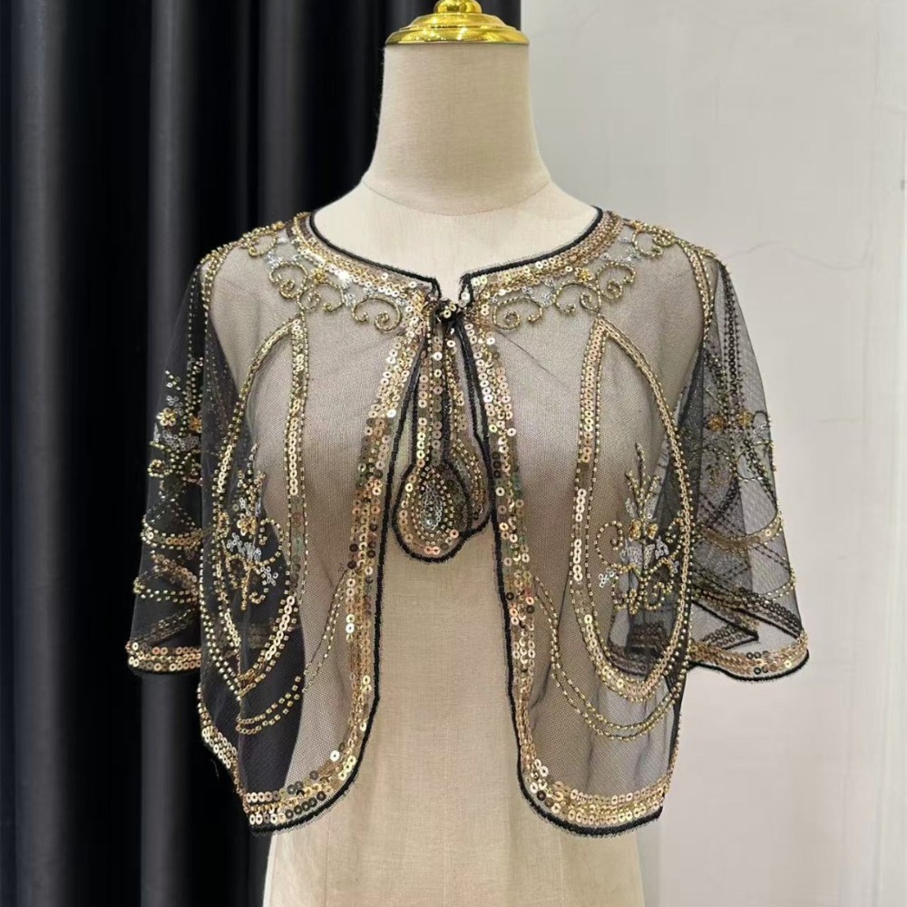 Women'S Fashion Of The 1920S - ผ้าคลุมไหล่ปักเลื่อมหรูหราประดับลูกปัด สไตล์แฟลปเปอร์ยุค 1920s สำหรับงานกลางคืน เสื้อคลุมสั้นสำหรับผู้หญิง