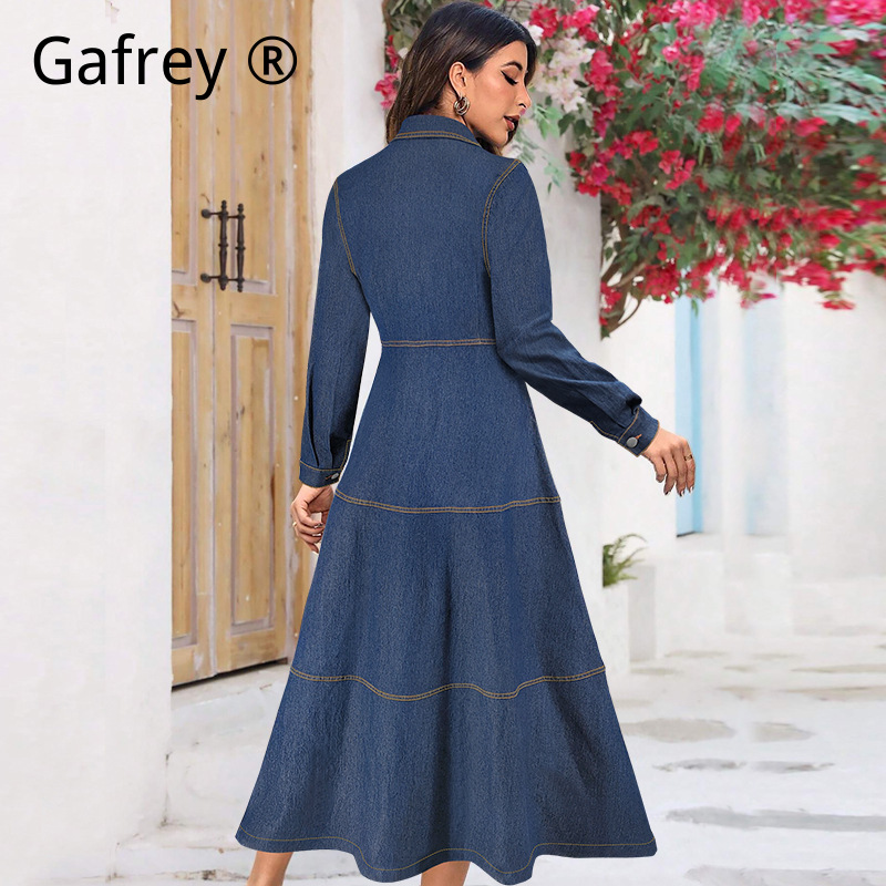 เดรสยีนส์แฟชั่นใหม่ แขนยาว ปกเ - Belted Shirt Dress บทวิจารณ์และราคา