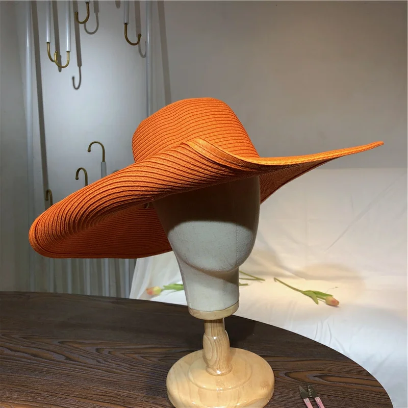 หมวกฟางสีส้ม 25 ซม. หมวกปีกกว้ - Straw Hat Summer บทวิจารณ์และราคา