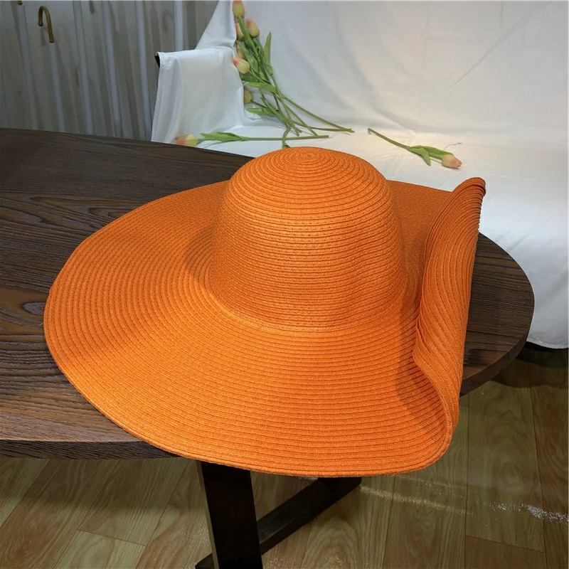 หมวกฟางสีส้ม 25 ซม. หมวกปีกกว้ - Straw Hat Summer บทวิจารณ์และราคา