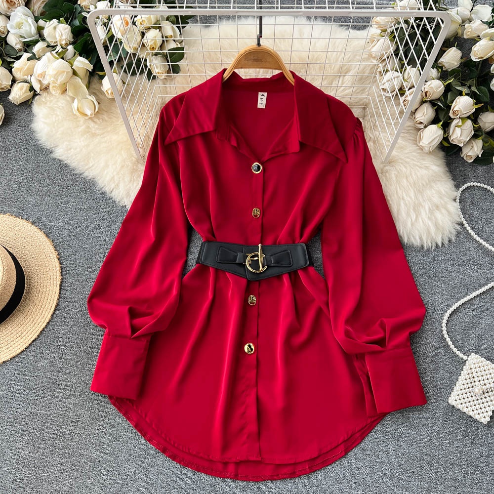 กระโปรงเอวสูงทรงเข้ารูปสำหรับผ - Belted Shirt Dress บทวิจารณ์และราคา