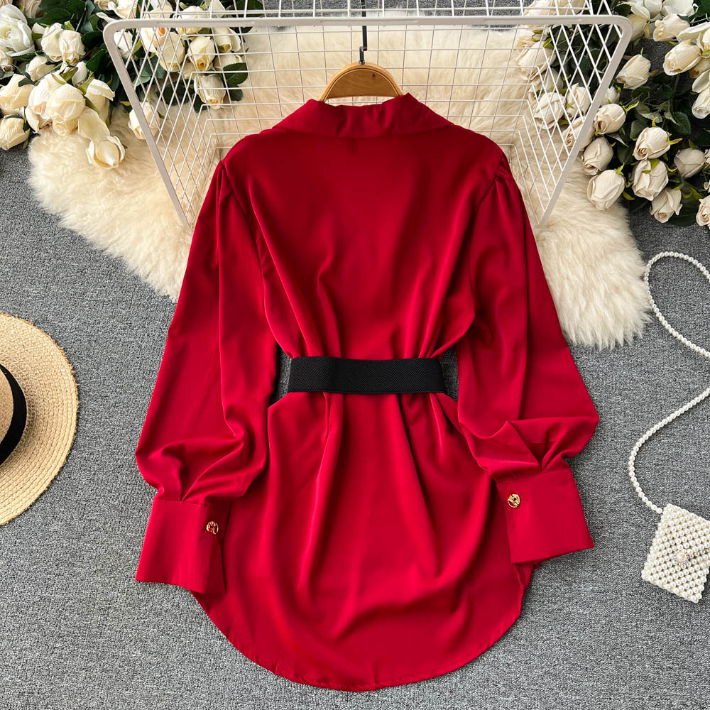 กระโปรงเอวสูงทรงเข้ารูปสำหรับผ - Belted Shirt Dress บทวิจารณ์และราคา