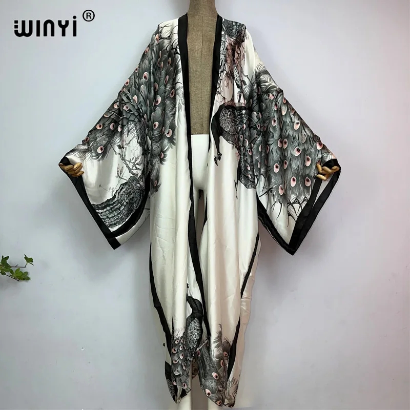Winyi ชุดเดรสผ้าไหมแขนยาวพิมพ์ - Women'S Fashion Kimono บทวิจารณ์และราคา