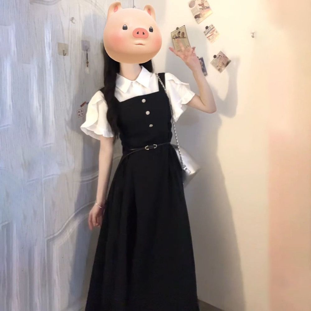 ชุดเดรสสีดำสไตล์ญี่ปุ่นแสนหวาน - Belted Shirt Dress บทวิจารณ์และราคา