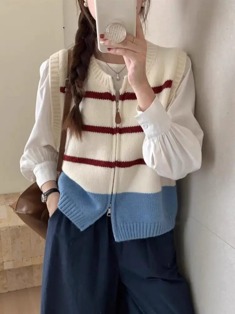 เสื้อคาร์ดิแกนถักลายทางแบบมีซิ - Women'S Fashion Gilet บทวิจารณ์และราคา