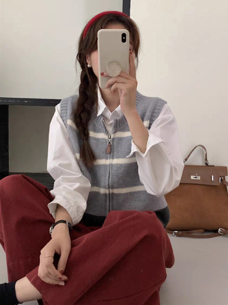 เสื้อคาร์ดิแกนถักลายทางแบบมีซิ - Women'S Fashion Gilet บทวิจารณ์และราคา