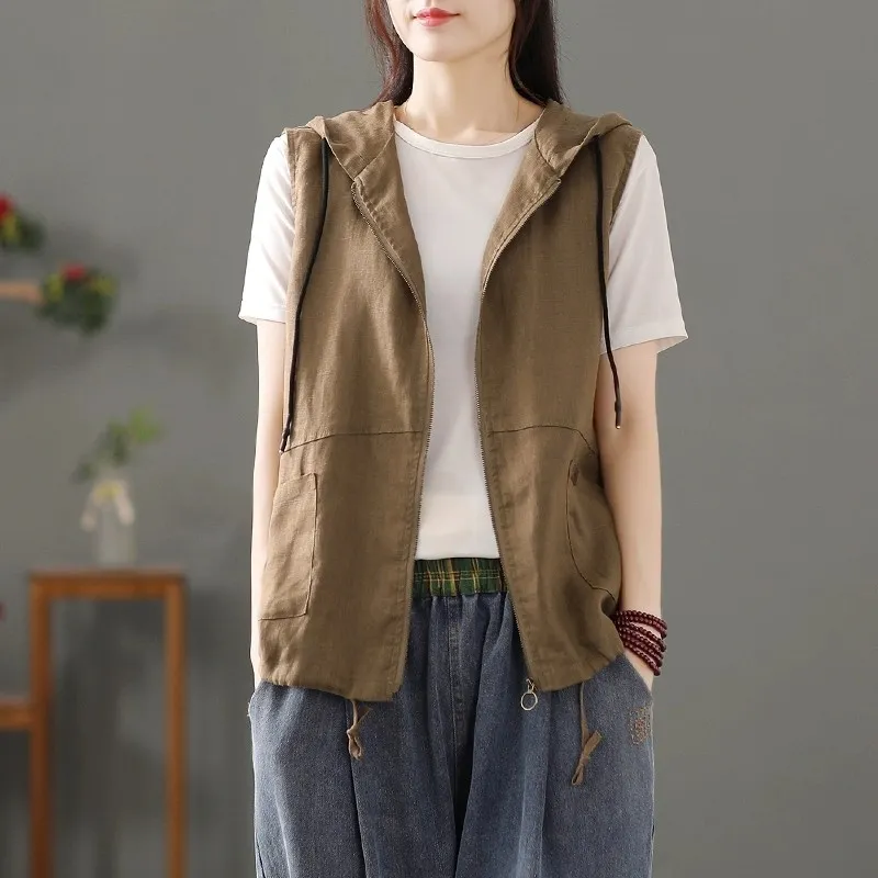เสื้อกั๊กผู้หญิงสีขาวผ้าลินินผ - Women'S Fashion Gilet บทวิจารณ์และราคา