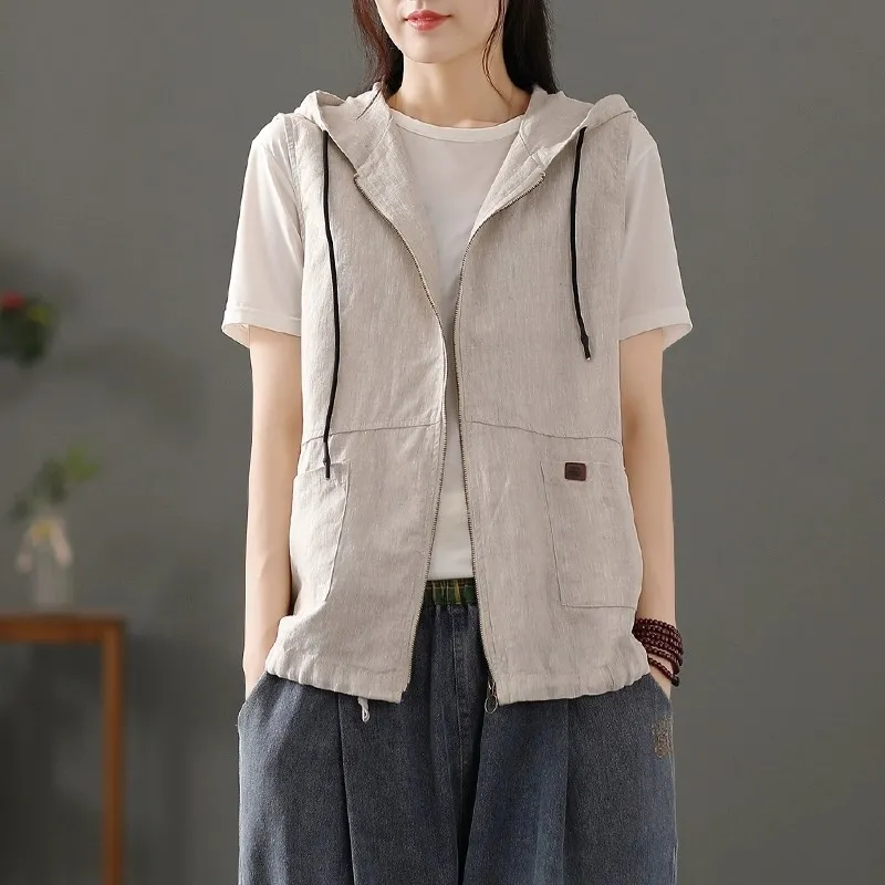 เสื้อกั๊กผู้หญิงสีขาวผ้าลินินผ - Women'S Fashion Gilet บทวิจารณ์และราคา