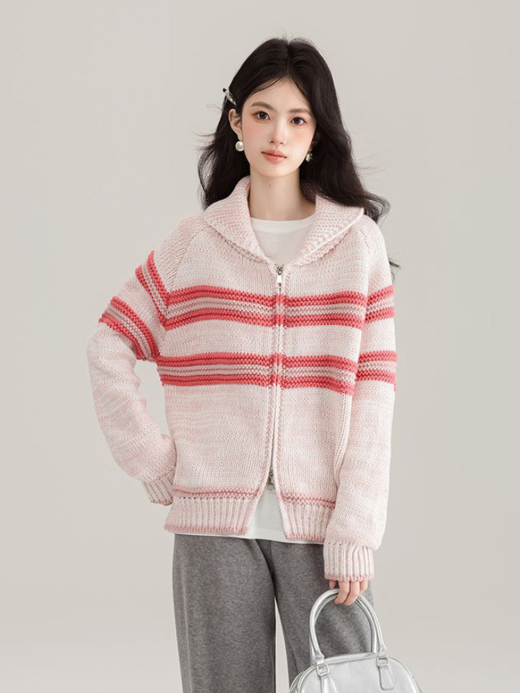 เสื้อคาร์ดิแกนถักลายทาง ปกพับไ - Women'S Fashion Gilet บทวิจารณ์และราคา
