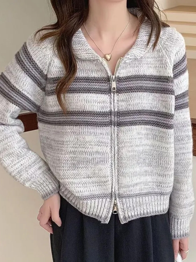 เสื้อคาร์ดิแกนถักลายทาง ปกพับไ - Women'S Fashion Gilet บทวิจารณ์และราคา