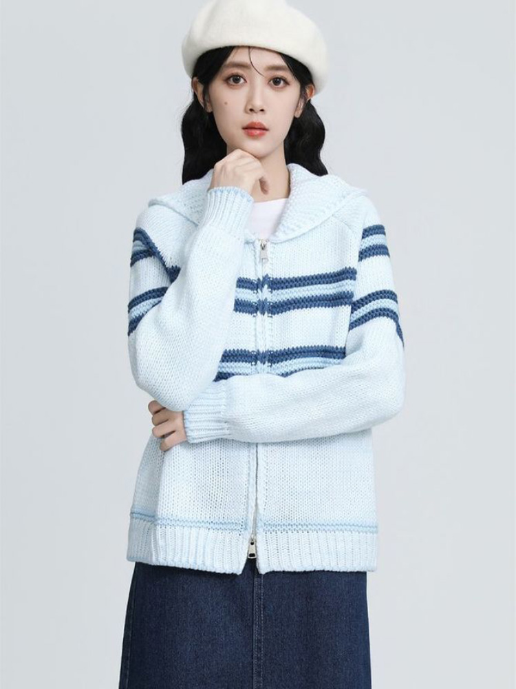 เสื้อคาร์ดิแกนถักลายทาง ปกพับไ - Women'S Fashion Gilet บทวิจารณ์และราคา