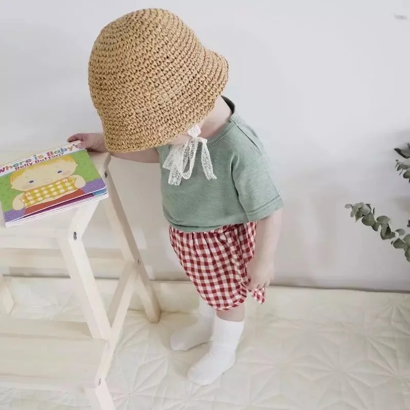 หมวกฟางเด็กผู้ชายผู้หญิงสไตล์เ - Straw Hat Summer บทวิจารณ์และราคา